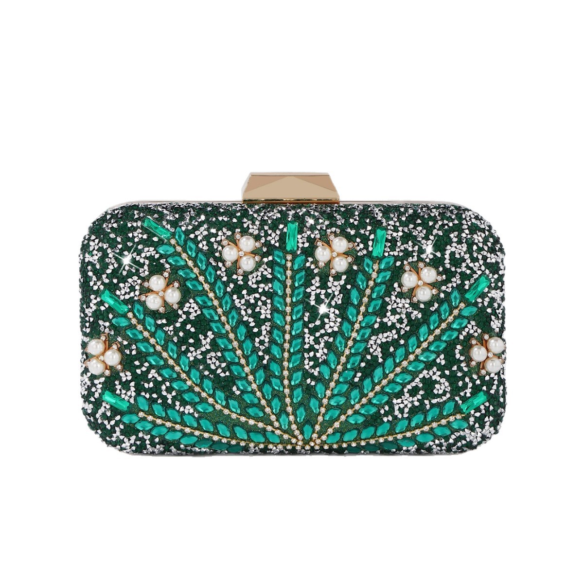 Luxury Rhinestone & Pearl Embe – Luxury Bags Green recenzja i cena
