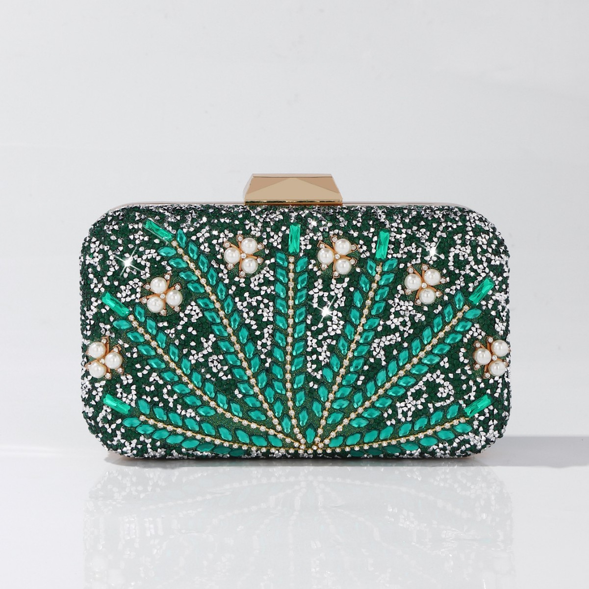 Luxury Rhinestone & Pearl Embe – Luxury Bags Green recenzja i cena