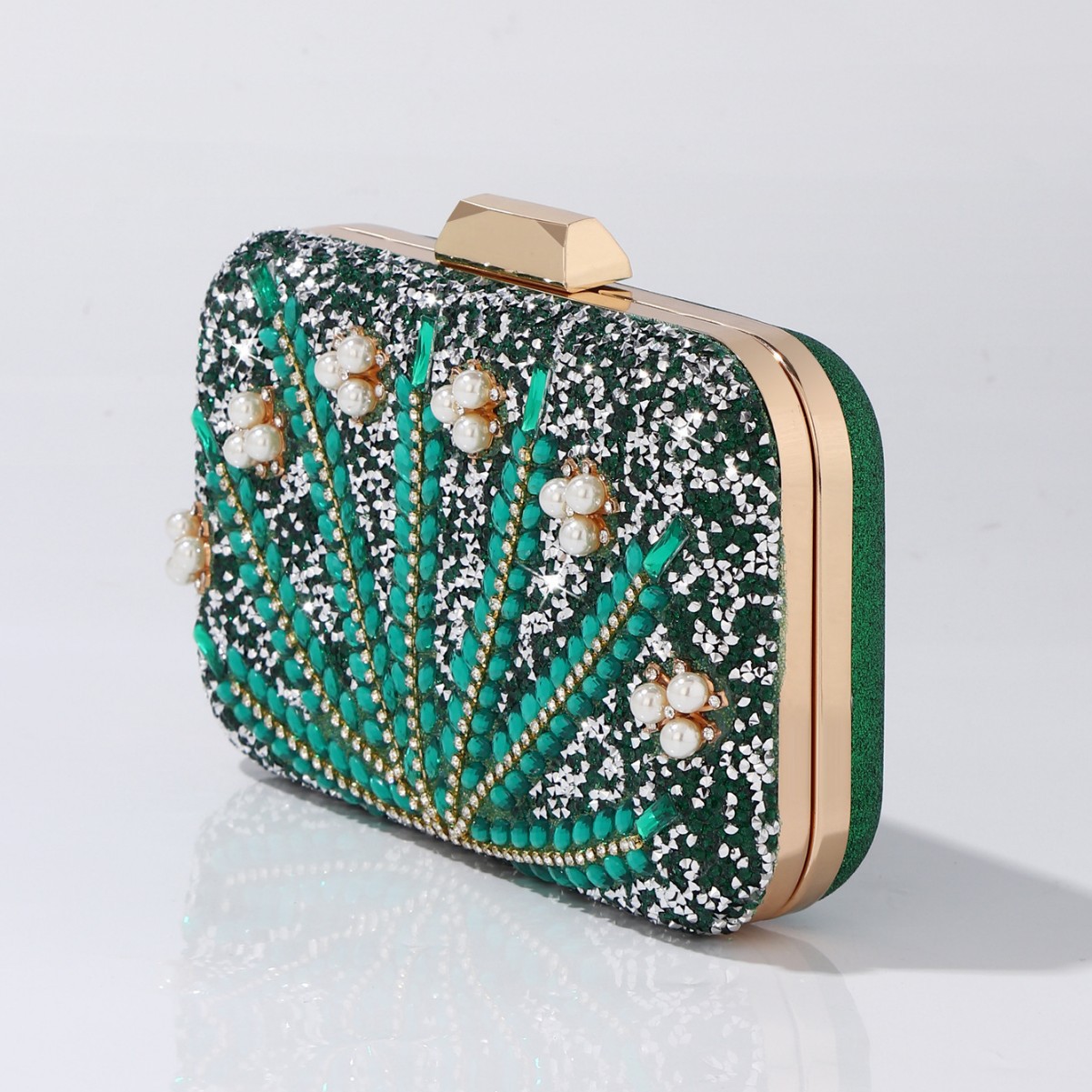 Luxury Rhinestone & Pearl Embe – Luxury Bags Green recenzja i cena